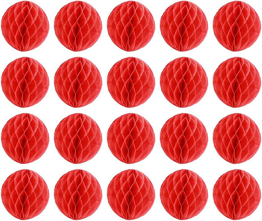 20pcs Honeycomb Decoration - Paper Flower Balls, Tissue Pom Poms for Birthday Wedding Home Decor (3inch, Red)