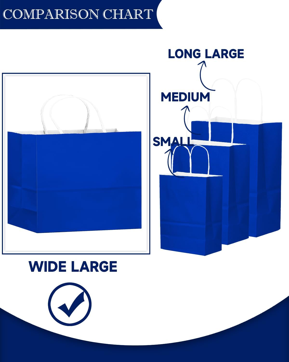 qiqee 50-Packs Diamond Blue Paper Gift Bags with Handles Bulk 12.6"x4.3"x10" Wide Large Size Party Favor Bags Multiple Uses
