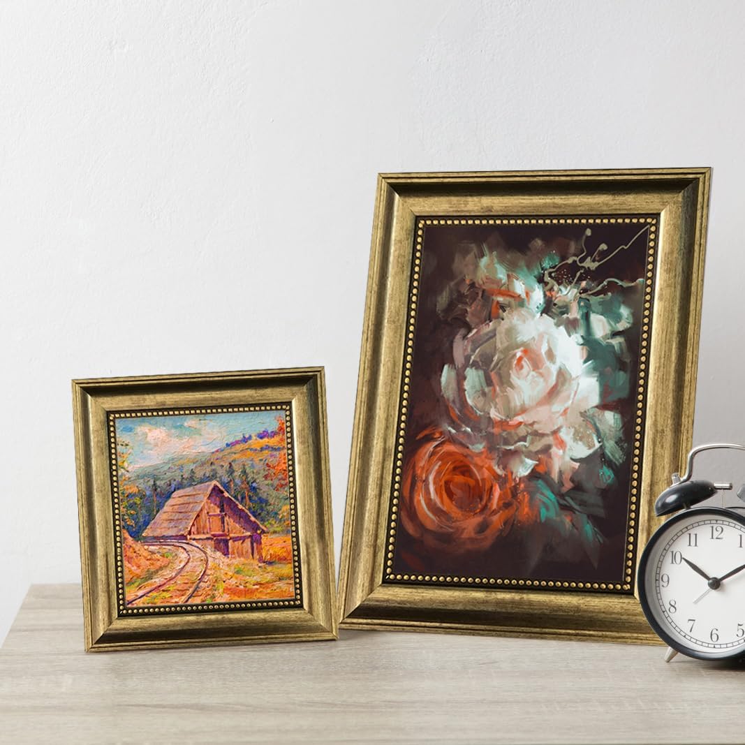 4x6 Picture Frame with Real Glass, 4 set Ornate Vintage Picture Frames for Wall or Tabletop Display, Gold 4 x 6 Frame for Wall home best gift