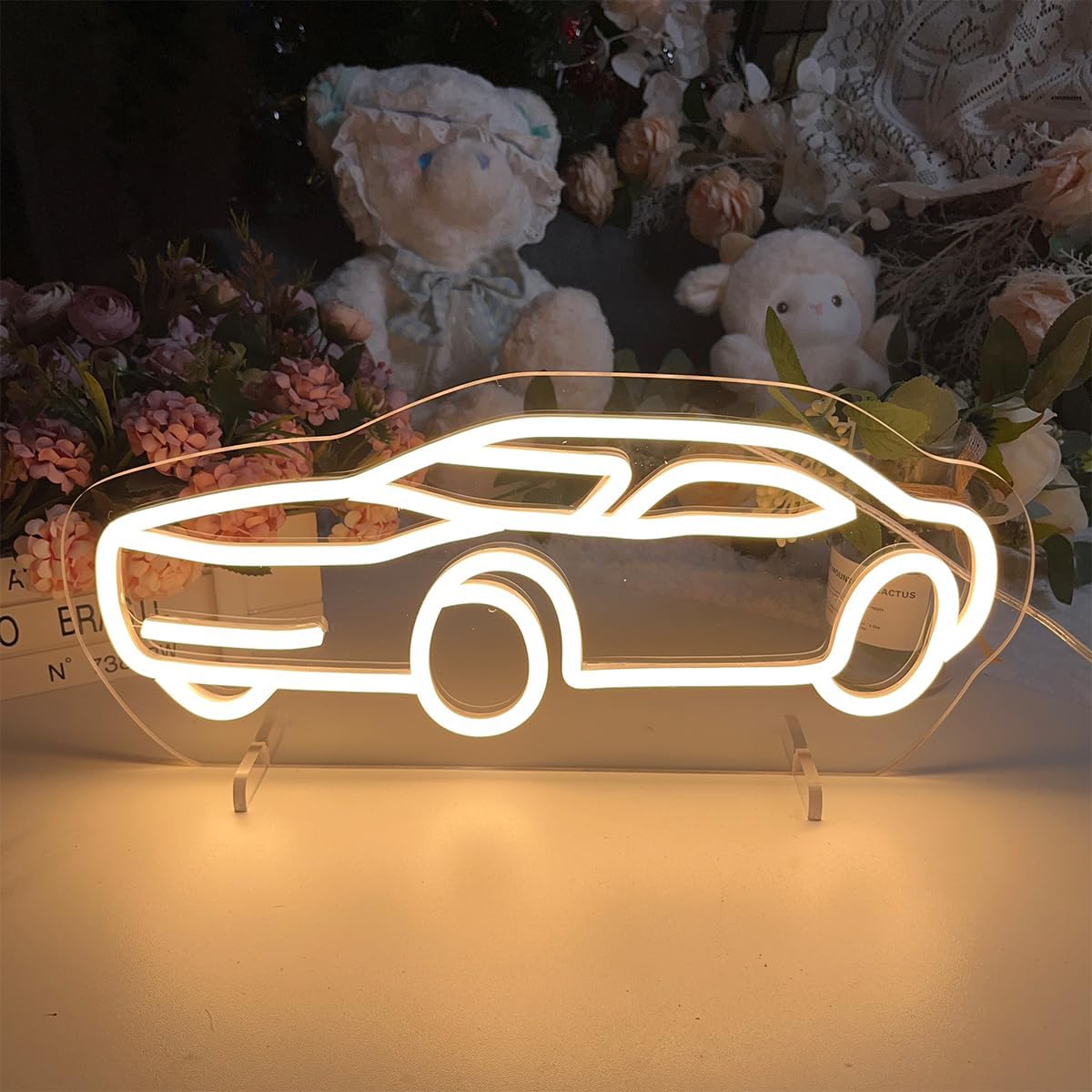 Sports Car Table Number Neon Sign Desk Lamp Night Light Wedding Letter LED Neon Sign Wedding Table Decorations Neon Light Shop Bedroom Home Room Decor Christmas Party Warm White USB 40×17.9CM
