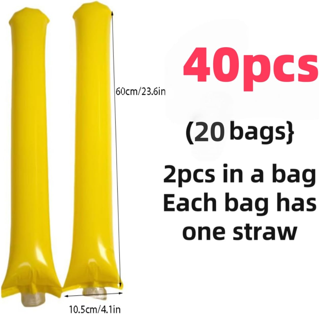 40pcs Round headTeam Spirit Boom Sticks Thunder Sticks Cheering Sticks Team Spirit Plastic Cheerleading Spirit Stick Clapper Inflatable Noise Maker Sports Supply (Yellow)