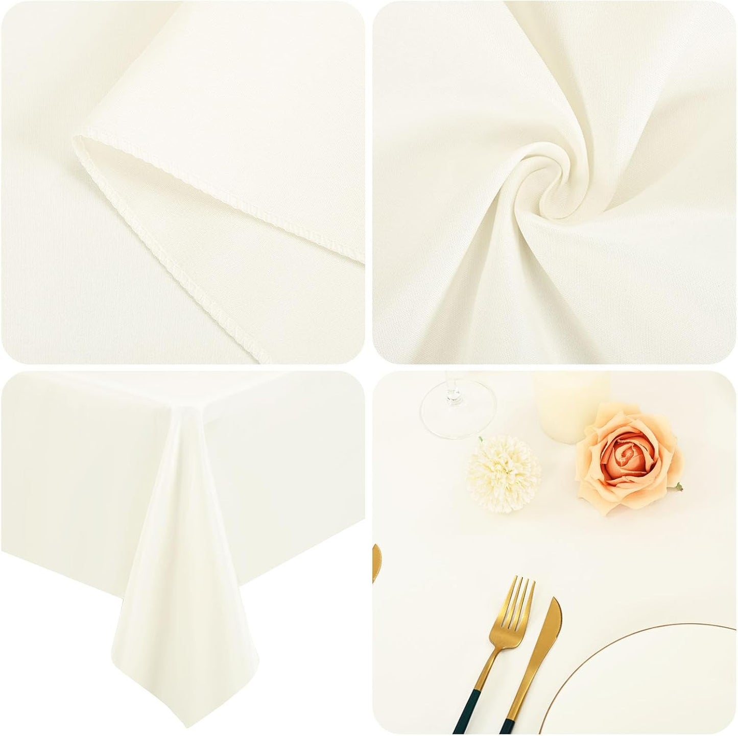 12 Pack 60 x 126 Inch Rectangle Tablecloth Ivory Polyester Tablecloth for 8 Ft Rectangle Tables, Washable Fabric Table Cloth for Wedding Dining Table Buffet Parties Camping