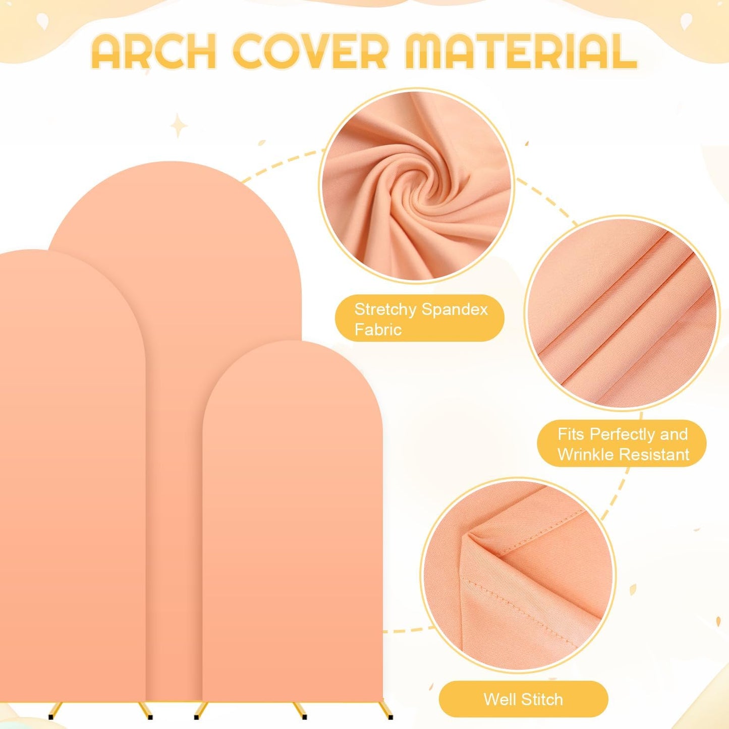 Set of 3 Arch Stand and Cover Set 6FT, 5FT, 4FT Metal Wedding Arch Backdrop Stands with Spandex Arch Covers Stretchy Backdrop Stable Arched Frame for Birthday Party Gender Reveal Baby Shower Ceremony