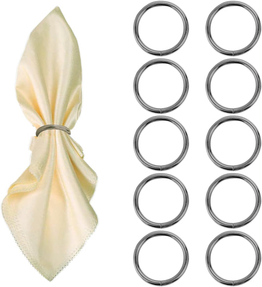 Grey Napkin Rings - 10 Pcs Stainless Steel Napkin Rings,Black Rotundity Metal Napkin Ring for Table Settings Wedding Christmas Party Dinner Table