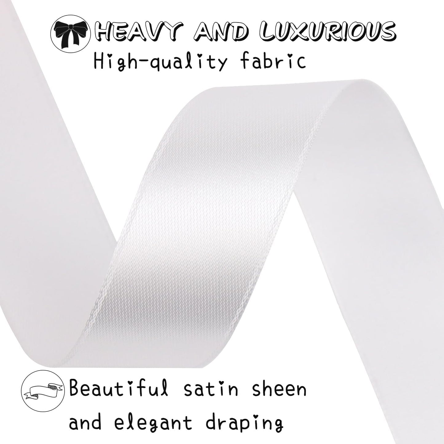 White Solid Satin Ribbon 1 Inch 50 Yards Solid Polyester Fabric Ribbon for Gift Wrapping Wedding Christmas Baby Shower Birthday Party Decoration Handmade Immortal Flower Craft