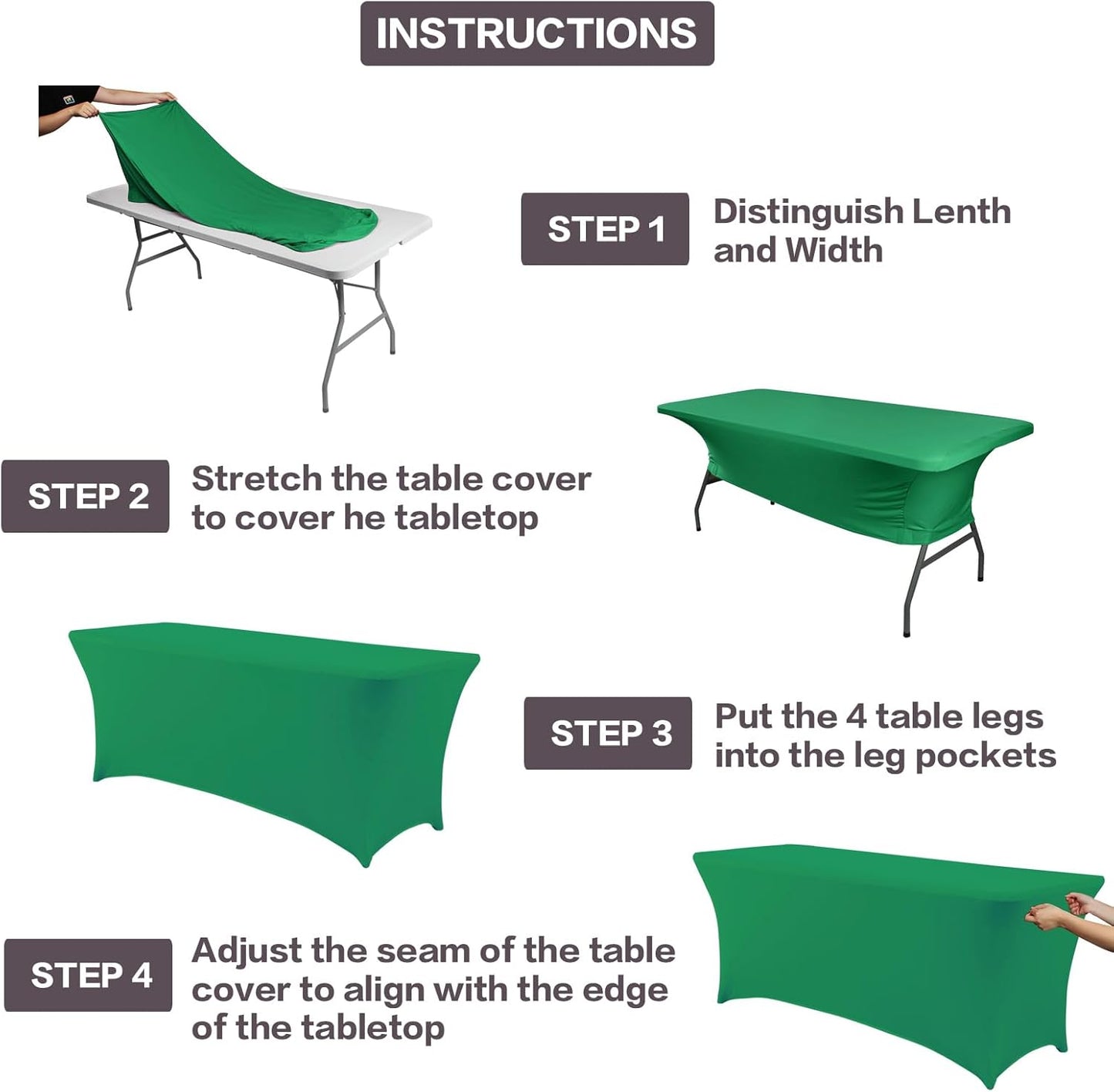 IVAPUPU 1 Pack 8FT Table Cloth for Rectangular Fitted Events Stretch Emerald Green Table Covers Washable Cover Spandex Tablecloth Protector for Party, Wedding, Cocktail, Banquet, Festival