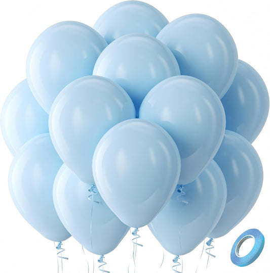 Bezente Pastel Blue Latex Party Balloons - 100 Pack 12 inch Round Helium Light Blue Bridal Blue Balloons for Wedding Bridal Shower Gender Reveal Birthday Party Decoration