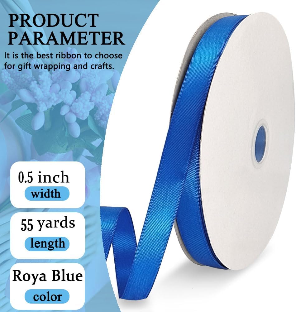 Royal Blue Satin Ribbon Double Faced Satin 1/2 inch x 55 Yards Polyester Ribbon for Gift Wrapping Crafts Wedding Decoration Bows Ornaments Party Bouquet Floral Arrangement