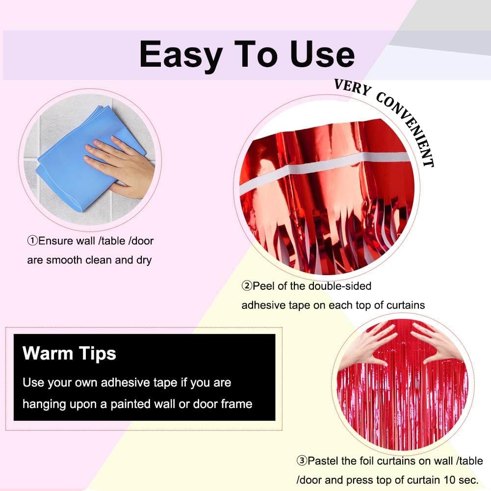 Red and Black Party Decorations- 4 Pack of 3.2x8.2ft Foil Fringe Curtains for 2025 Graduation Party Decorations Birthday Backdrop Decorations