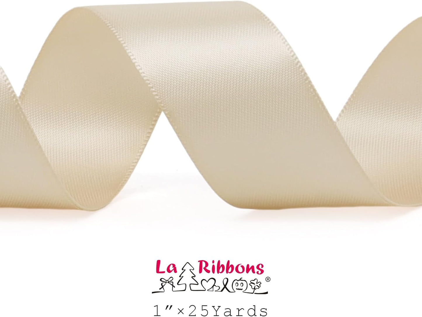 LaRibbons Nude Satin Ribbon 1 Inch 25 Yards Double Faced Silk Ribbon for Flower Bouquet Crafts Gift Wrapping Wedding Party Decoration