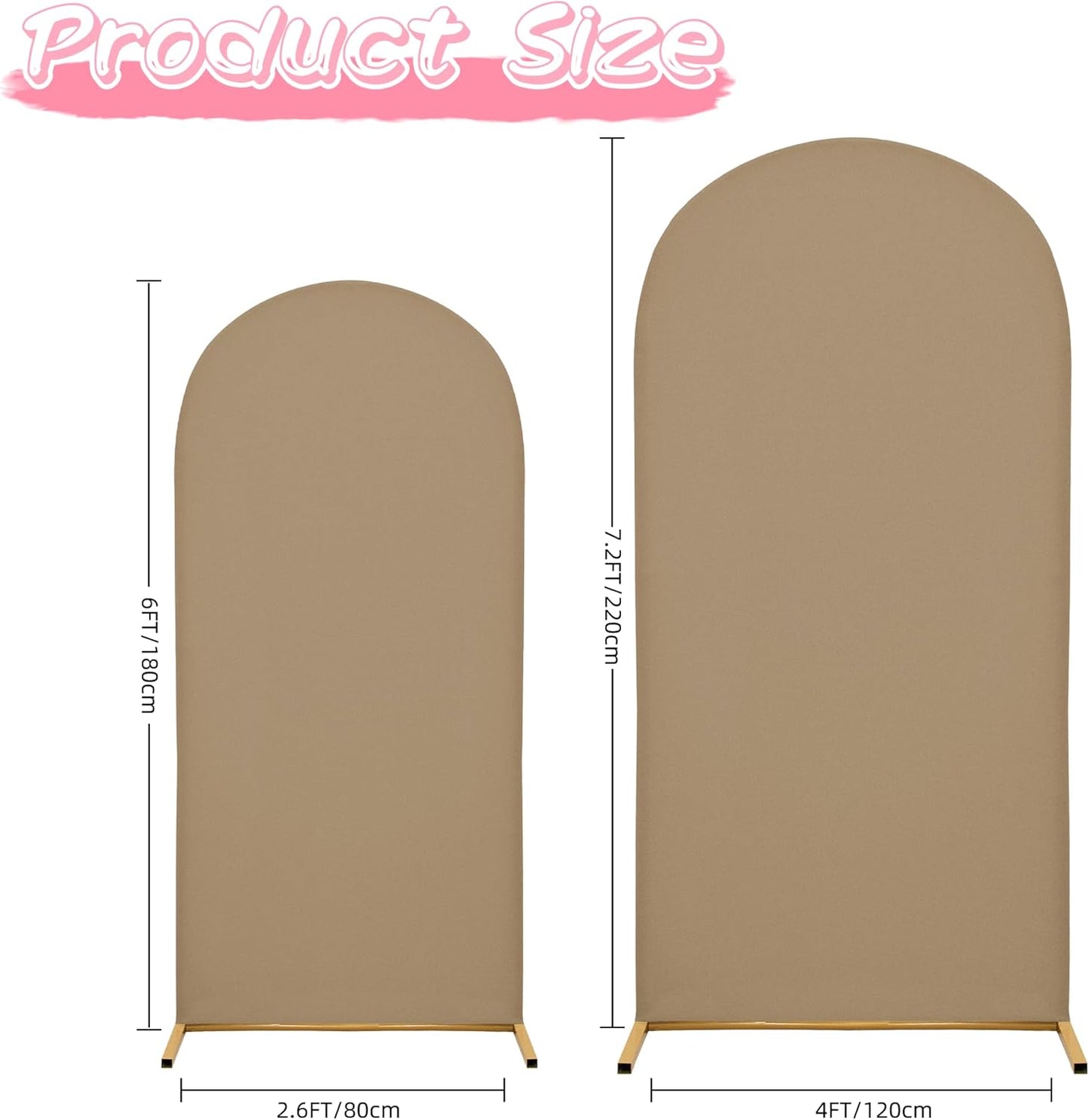 Wedding Arch Covers Arch Backdrop Cover Arch Stand Covers 7.2FT 6FT Set of 2 Arch Cover Spandex Fabric Stretchy Backdrop for Wedding Birthday Party Decoration Baby Shower (Khaki)