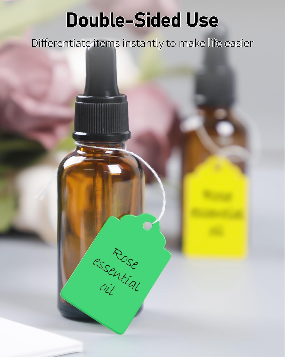 Uniclife 200 Pcs Price Tags with String Attached 1.8 Inch Writable Colored Hang Tag String Tags for Pricing Clothing Jewelry Price Display Labels Blank Merchandise Marking Paper Tag, 1.8" x 1.05"