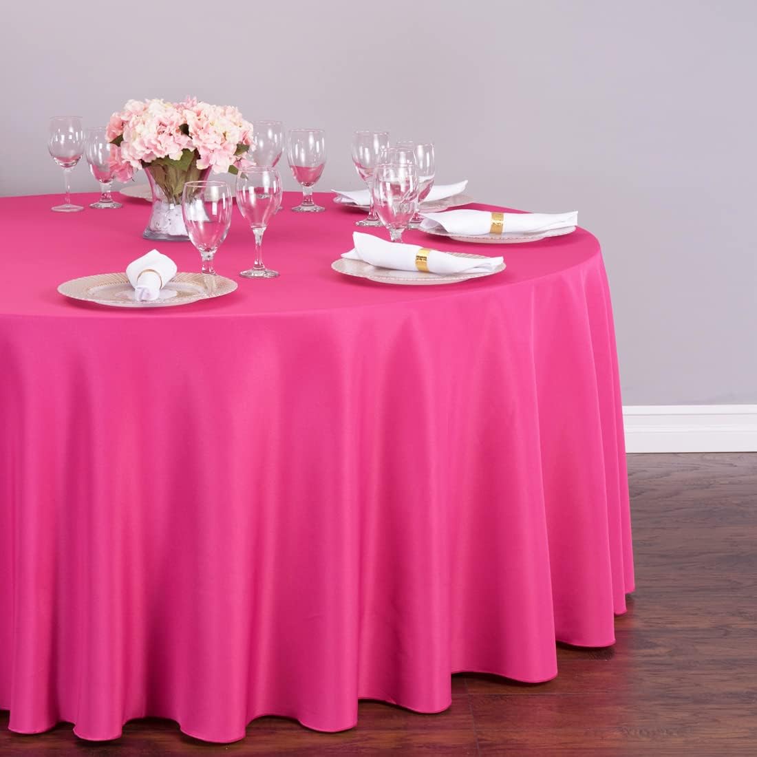 LinenTablecloth 108-Inch Round Polyester Tablecloth Fuchsia