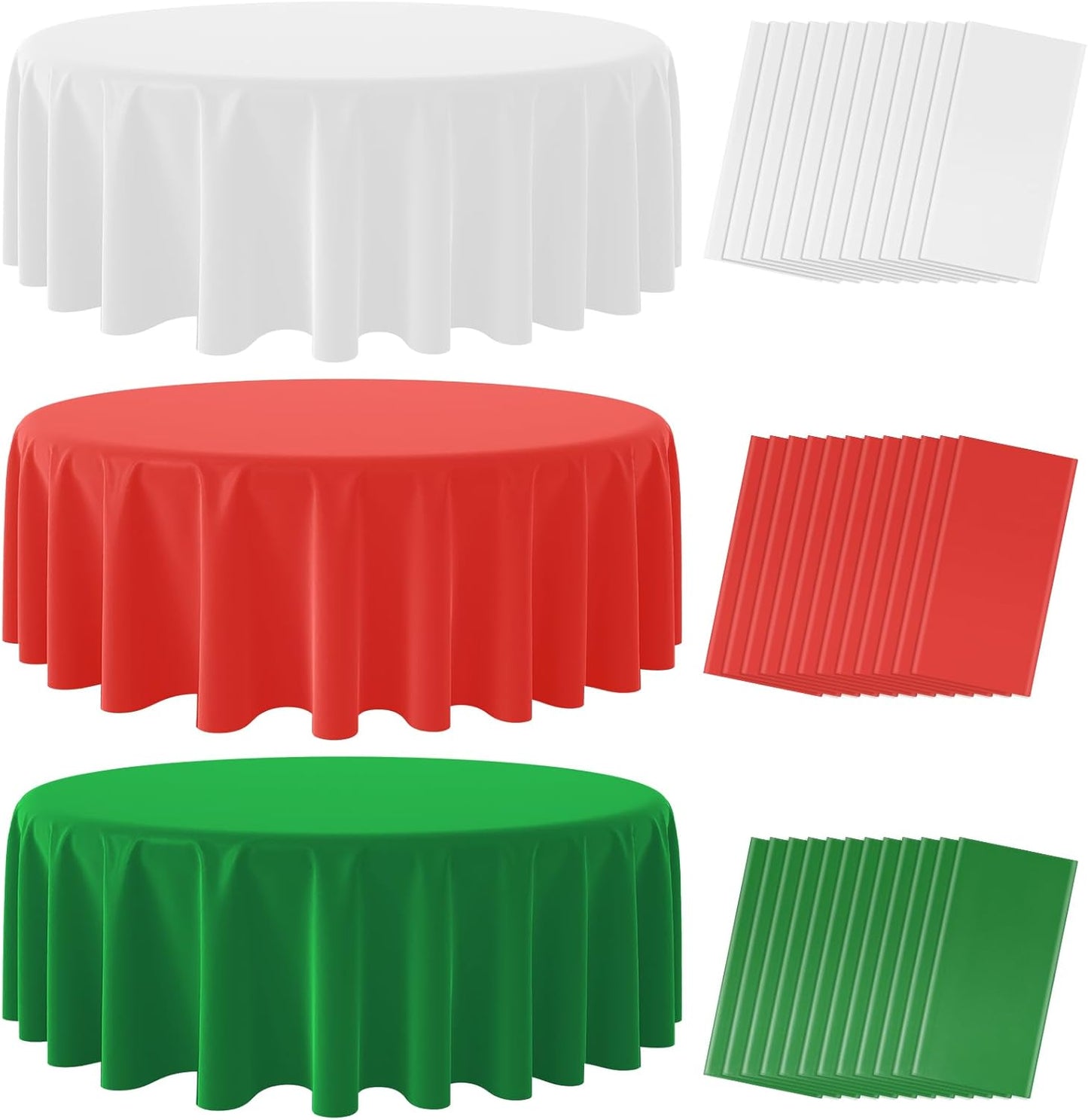 36 Pack Christmas Round Disposable Tablecloth, Red White Green Circle Plastic Tablecloth Bulk, Italy Theme Table Covers for Christmas Family Gathering Dining Banquet Italian Party Decoration,84inch