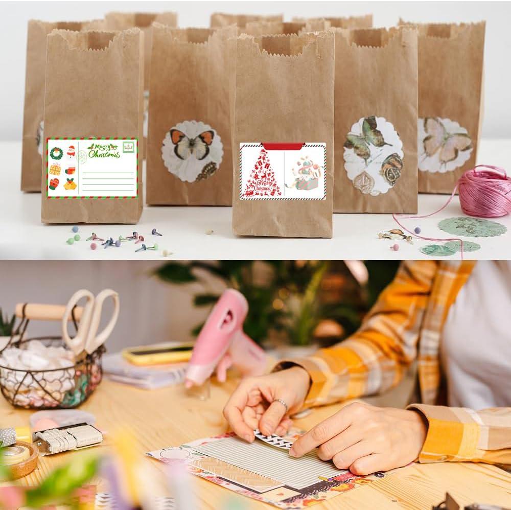 100-1000pcs Custom Stickers Merry Christmas Stickers Personalized Labels Adhesive Xmas Decorative Envelope Seals Stickers for Cards Gift Boxes(VSquare-5)