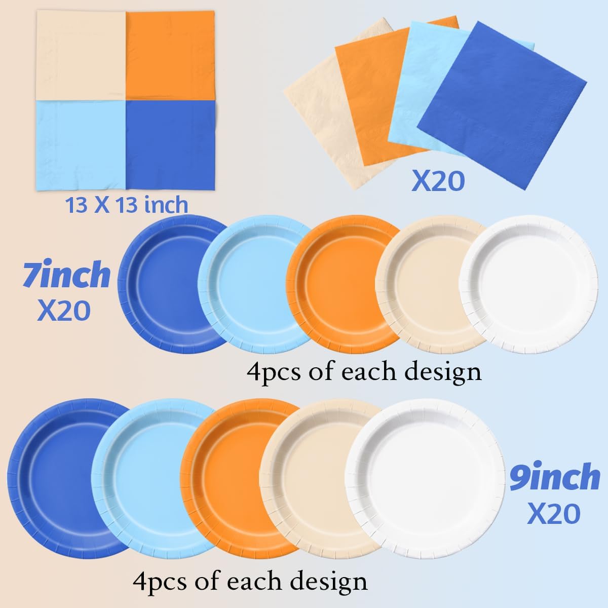 CMUSKO Blue and Orange Party Decorations - 60pcs Orange Light Blue Dog Theme Plates & Napkins Kit for Boy Baby Shower,Birthday