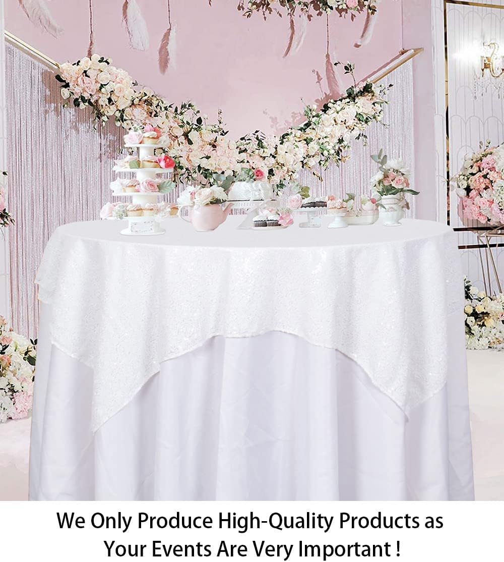 ShinyBeauty Square Tablecloth 72x72-Inch Sequin Tablecloth Overlay White Table Cover Sequined Table Cloths for Wedding White Shimmer Linen Square-Overlay for Cocktail/Cake/Dessert