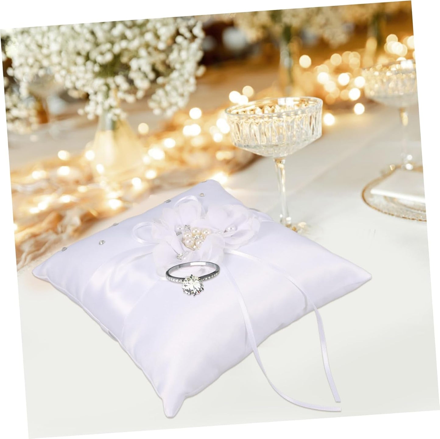 Decorative Pillows Pearl Ring Ring Pillow Wedding Ring Bearer Pillow Set 20x20cm Ring Pillow for Wedding Party Ceremony Decorative Throw Pillows Ring Bearer Pillows