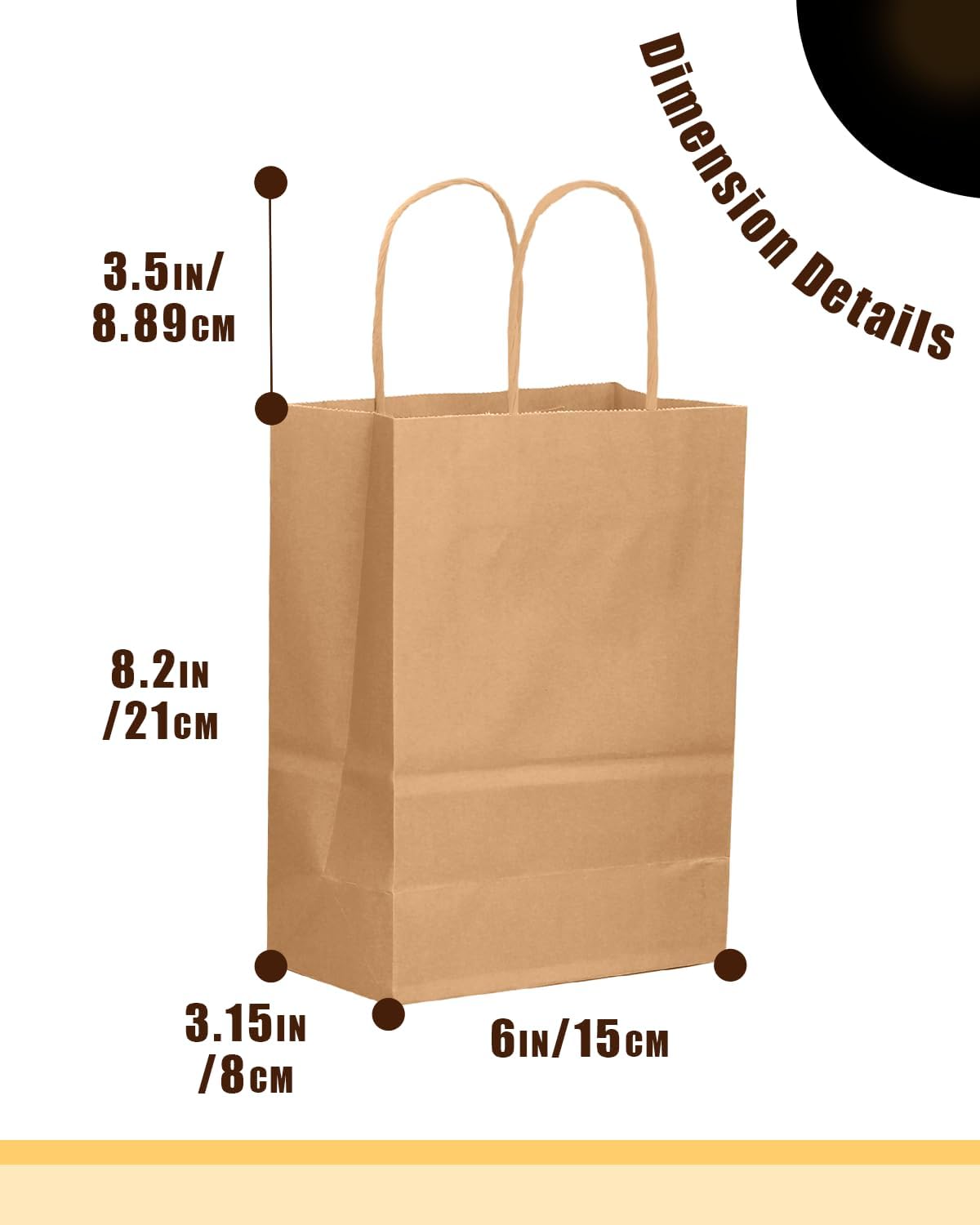qiqee 50-Packs Brown Paper Gift Bags with Handles Bulk 8.3"x3"x 6" Small Size Paper Bags Multiple Uses(Small Size)