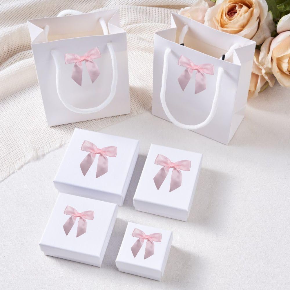 2.5" Hgzgch Light Pink Satin Ribbon Bow for Gift Wrapping, Premade Bows for Crafts, Cake, Party Favors, Handmade Bows with Double-Sided Tape, Self Adhesive Gift Bows for Presents, Treats- 50pcs