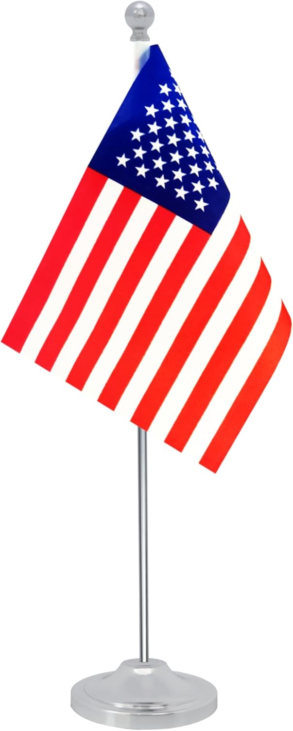 America USA Desk Flag, American Table Office Flag with Metal Pole and Stand Base, International Country Flags, Festival Event Celebration, Classroom Meeting Desktop Decor (USA)