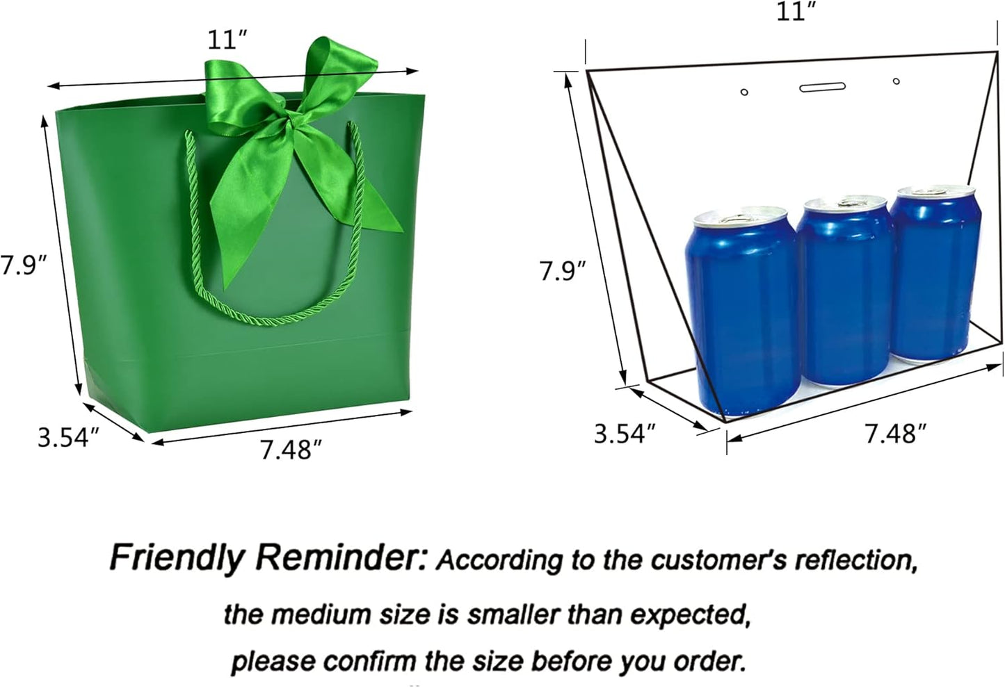 HUAPRINT Gift Bags with Handles,7.48×3.54×7.9 inches,Party Favor Bags with Bow Ribbon,12Pcs Green Paper Bags for Birthday Wedding Bridesmaid Present Celebration Holiday