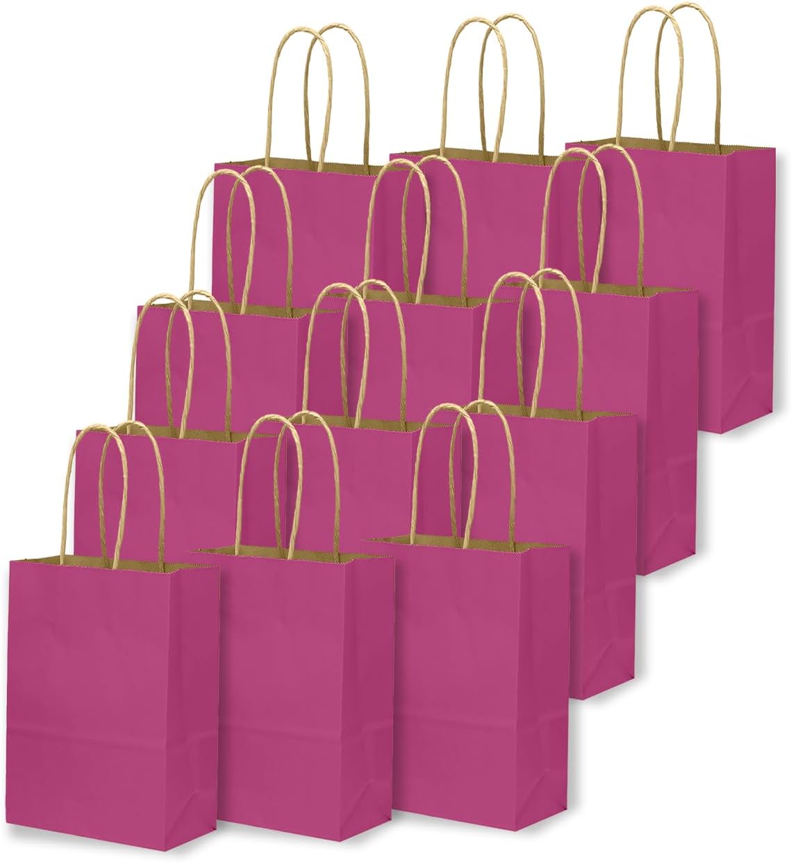 qiqee 24 Pcs Rosy Mini Paper Gift Bags with Handles 6"x4.5"x2.5" Small Brown Kraft Party Favor Treat Bags Multiple Uses (Mini size)