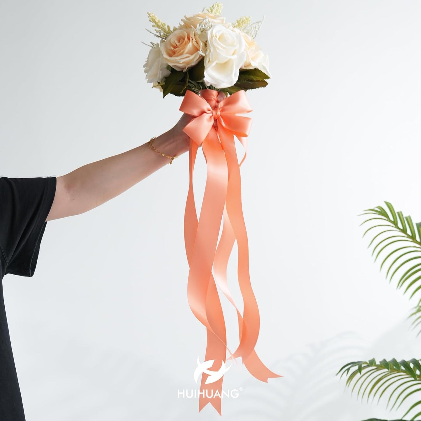 HUIHUANG Peach Satin Ribbon 1-1/2 inch x 50 Yards Peach Color Double-Faced Satin Ribbon for Gift Wrapping, Bows, Flower Bouquet, Eternal Roses, Crafts, Bridal Shower Wedding Decor