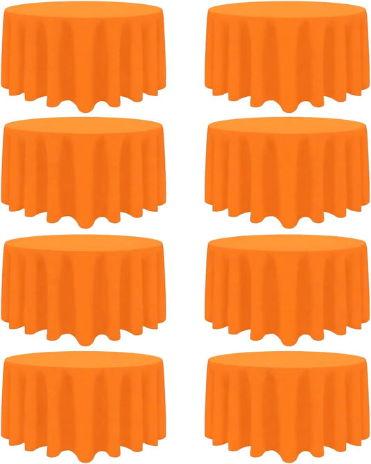 8 Pack Orange Round Tablecloth 120 Inch Stain and Wrinkle Resistant Round Orange Table Cloth Reusable and Washable Polyester Fabric for Buffet Wedding Party and Banquet