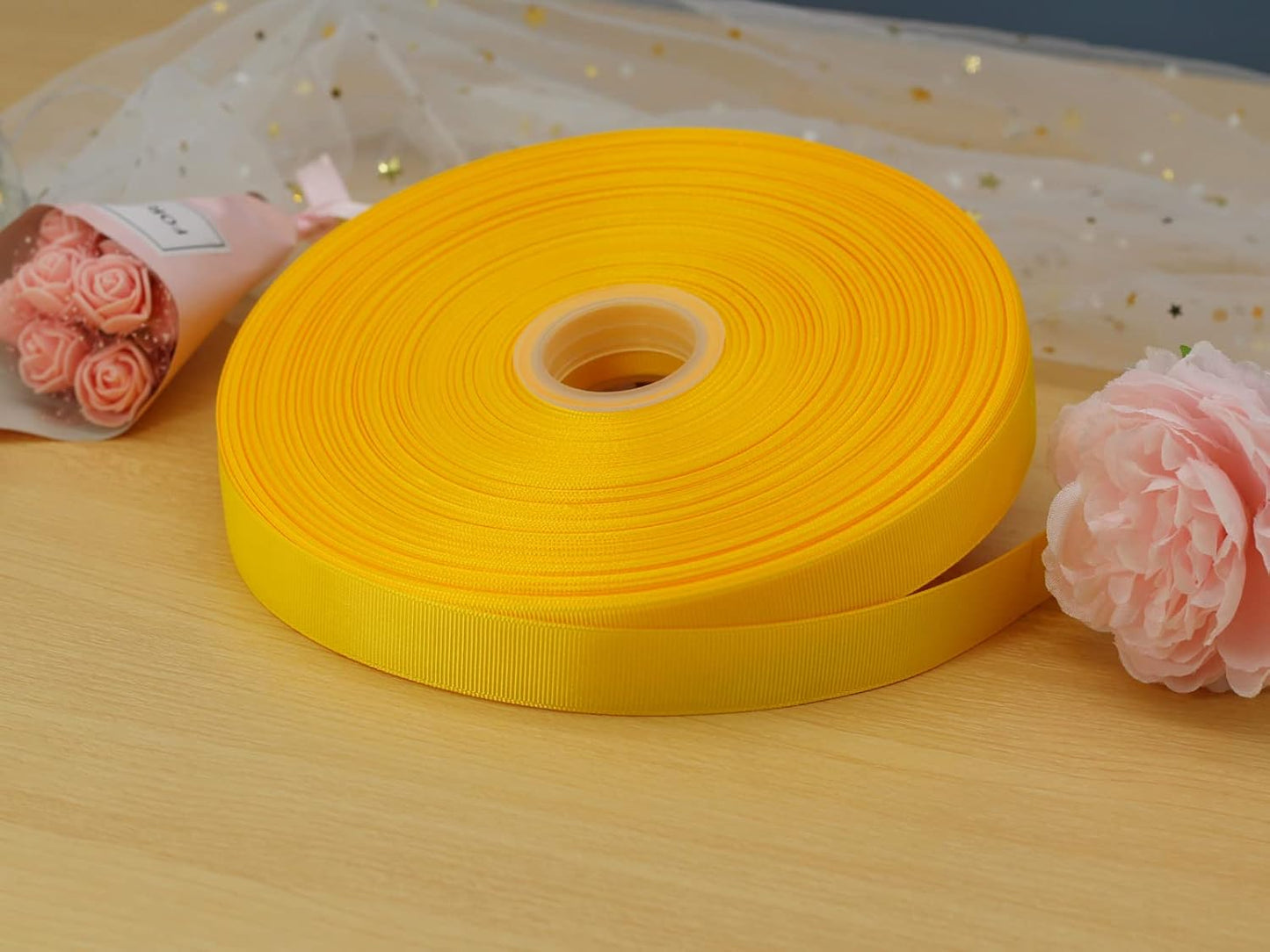 Jesep One Roll 100 Yards Soild Grosgrain Ribbon Boutique Gift Wrapping Package Ribbon, DIY Crafts Bow Hair Headband Accessories Assorted Ribbon #642 (3/4" 20mm, Gold)