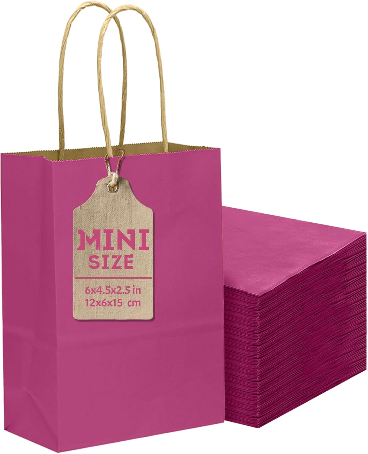 qiqee 24 Pcs Rosy Mini Paper Gift Bags with Handles 6"x4.5"x2.5" Small Brown Kraft Party Favor Treat Bags Multiple Uses (Mini size)