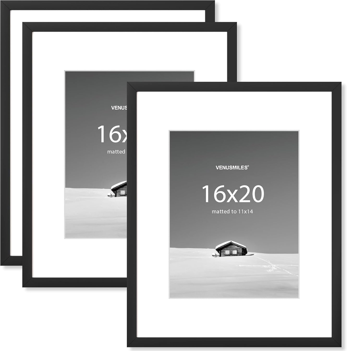 16x20 inch Picture Frame, 16x20 Photo Frames with 11x14 Removable Mat - High Definition Plexiglass - Vertical and Horizontal Display - Wall Hanging Frame - Black, 3 Pack