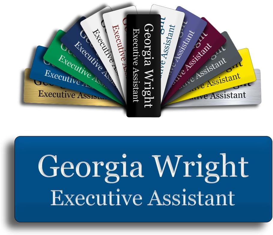 Custom Engraved Name Tag 1" x 3" Personalized Badge Magnetic or Pin Backing Made in The USA by Gem Awards (Blue)