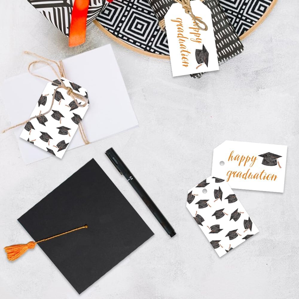 50 Pcs Graduation Gift Tags, Congrats Grad Party Favors Gift Tags for High School or Happy College Graduation Party Decoration Supplies (Orange, 2.2 * 3.5)