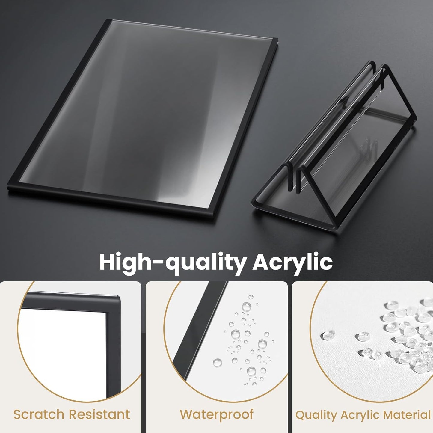 Acrylic Sign Holder 4X6 Black Picture Frame Double-Sided Acrylic Frames for Wedding Table Numbers Photo Frames Flyers Menu with Removable Sticky Dots-6 Pack