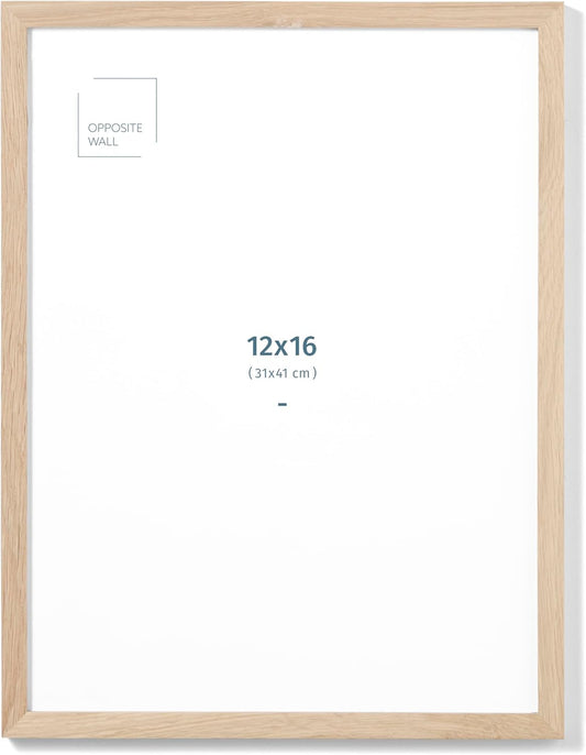 Opposite Wall - 12x16 in - Natural Solid Oak Wood Picture Frame - Lightweight, Versatile & Shatterproof - Wall Hanging Poster or Photo Frame - Wall Decor for Office, Gallery & Home