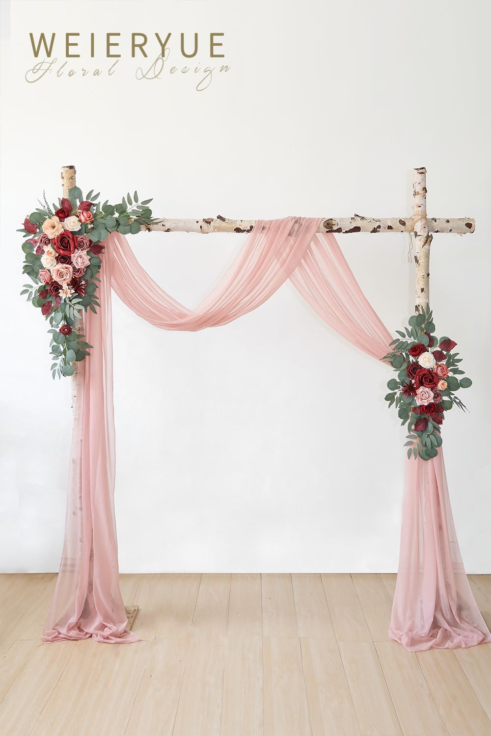 Artificial Wedding Arch Flowers Kit(Pack of 3),2Pcs Artificial Flower Arch Decor,1Pcs Sheer Drape for Wedding Ceremony Arbor for WeddingCeremony (Cream red)