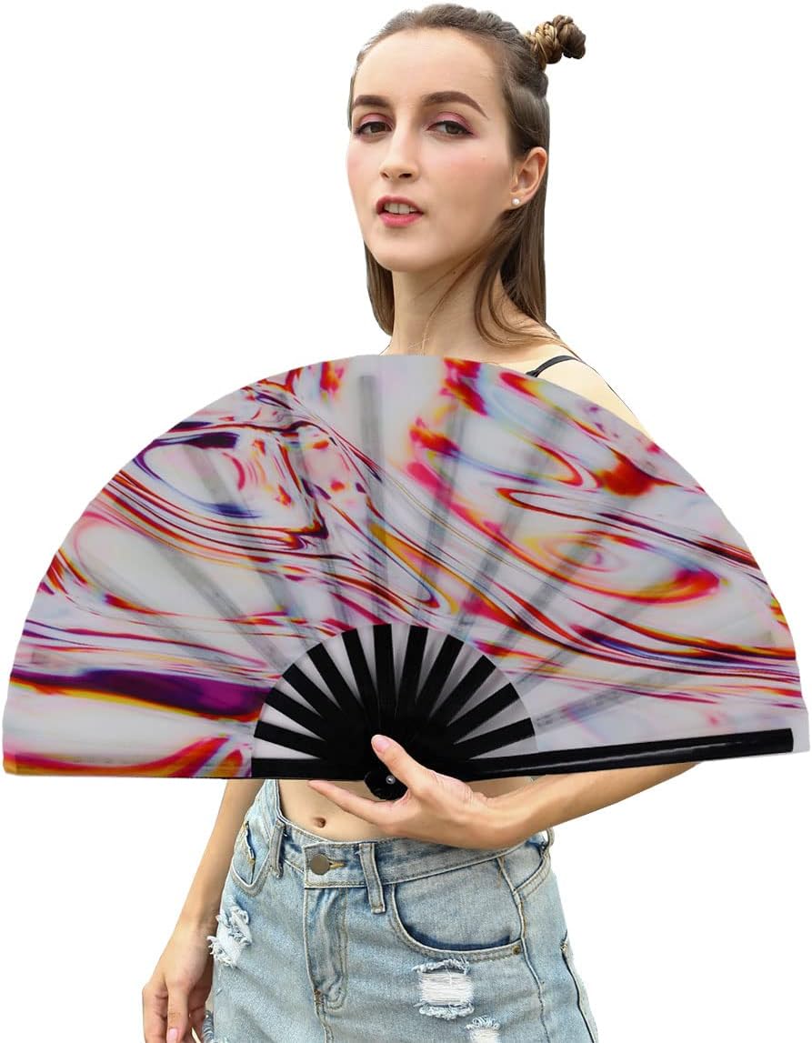 Amajiji Large Folding Hand Rave Fan Popping Fan for Line Dancing Clacking Fans for Boots On The Ground Dance,Party,Decoration,Festival (Holographic)