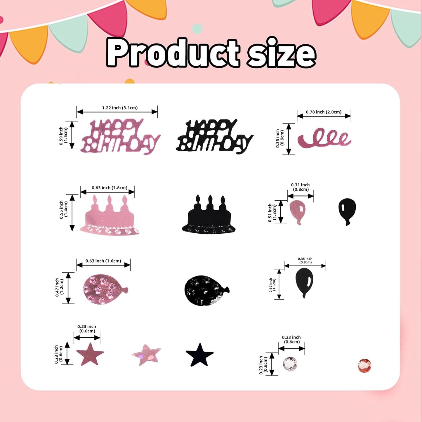 Rose Gold and Black Happy Birthday Confetti, 3000 Pcs Birthday Cake Table Metallic Foil Confetti Party Table Decor for Party, Baby Shower, DIY Arts and Crafting