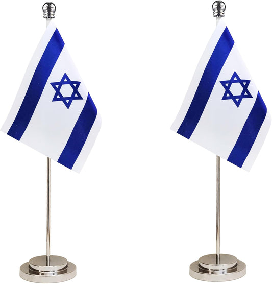 Israel Israeli Deluxe Desk Flag Set Small Mini Miniature Israel Israeli Table Desktop Flags,Festival Events Celebration,Office Decoration-2 Pack