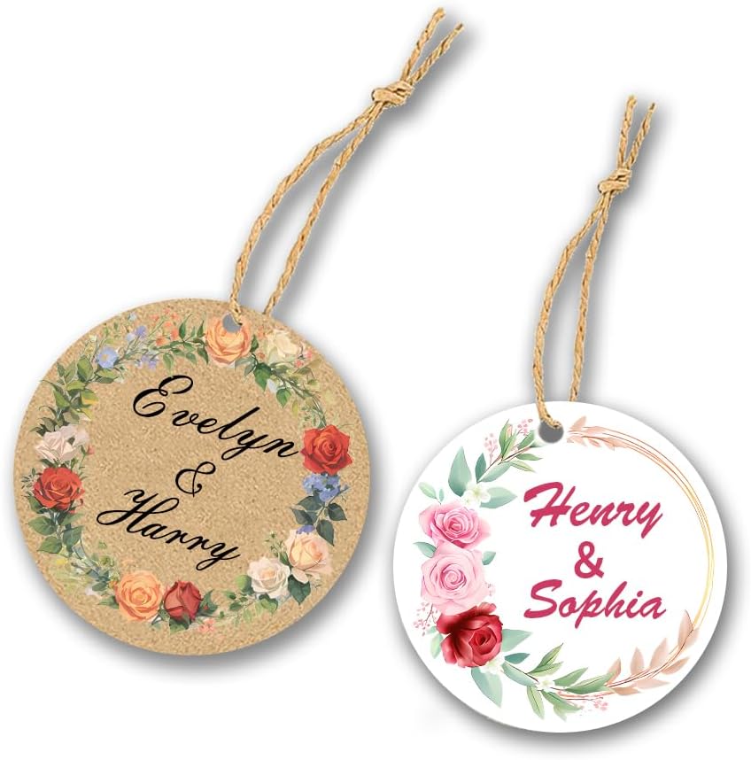 Personalized Hang Tags for Favors, Custom Gift Tags, Customized Gifts Wrapping Labels, Wedding Items Birthday Party Favors Crafts Tag, Round Thick Kraft Paper Hang Tags with String