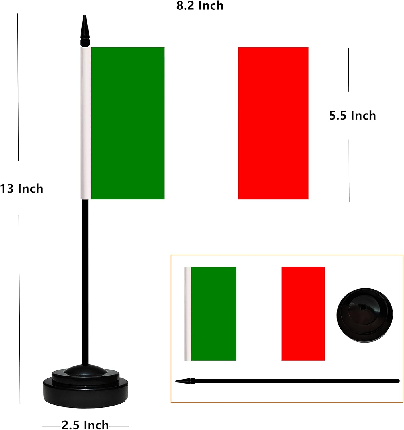 12 Pack Italy Desk Flags Set, Italian Small Mini Table Office Flags With 12" Solid Black Pole, Black Base and Spear Top, Miniature Desktop Flag, Home Decoration, Office Decoration, Festival