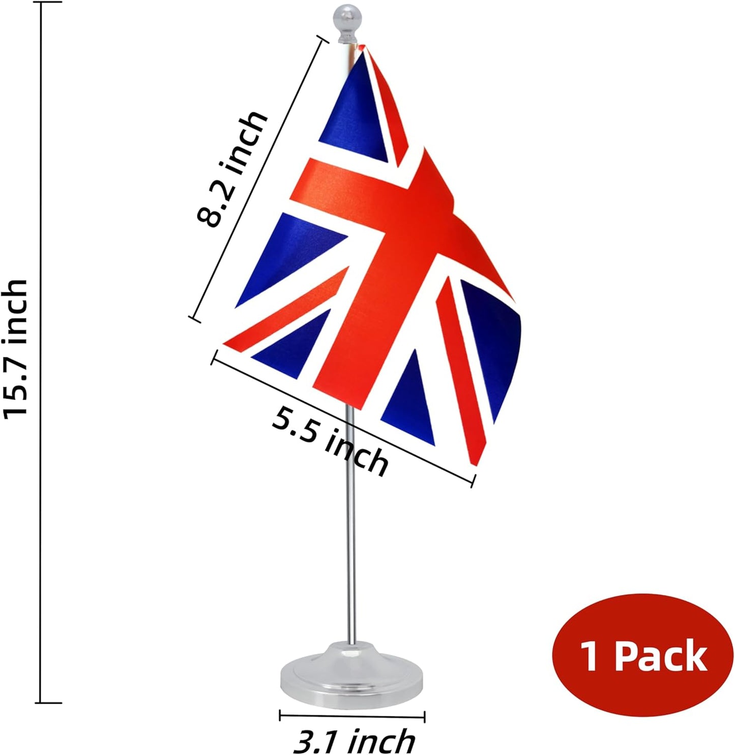 UK Britain Desk Flag, British Table Office Flag with Metal Pole and Stand Base, International Country Flags, Festival Event Celebration, Classroom Meeting Desktop Decor (UK)