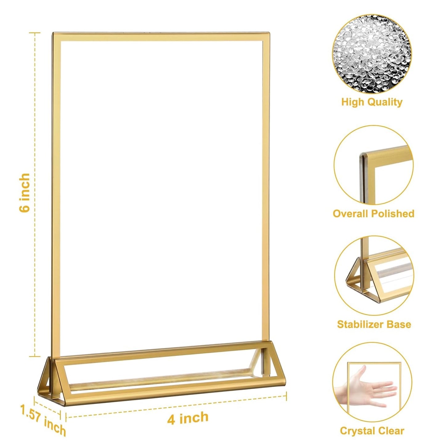EHWINE 14 Pack 4×6 Clear Acrylic Sign Holder with Gold Borders and Vertical Stand, Double Sided Table Menu Holders Picture Frames for Wedding Table Numbers, Restaurant Signs, Photos and Art Display