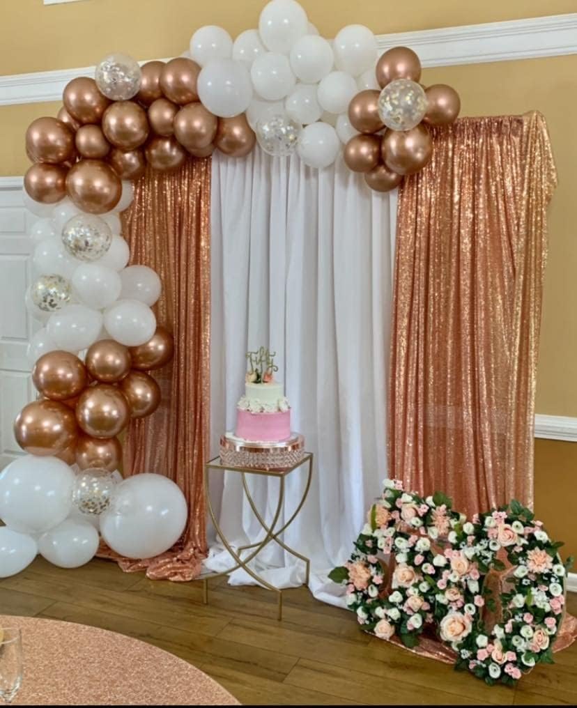 Rose Gold Sequin Backdrop Curtains 4 Panels 2FTx8FT Glitter Rose Gold Photo Backdrop Party Wedding Baby Shower Curtain Sparkle Photography Background