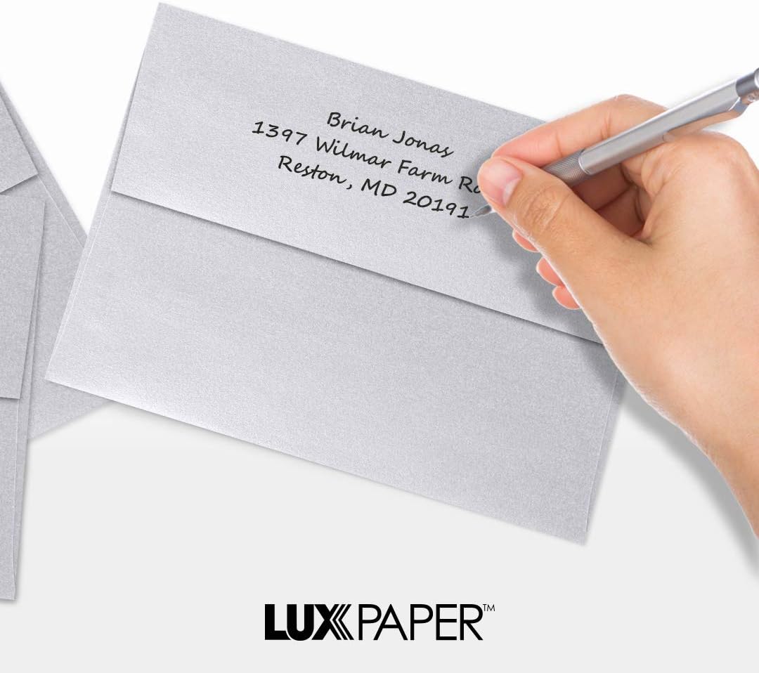 LUXPaper A7 Invitation Envelopes | Peel & Press | 5 1/4" x 7 1/4" | Silver Metallic | 80lb. Text | 50 Qty