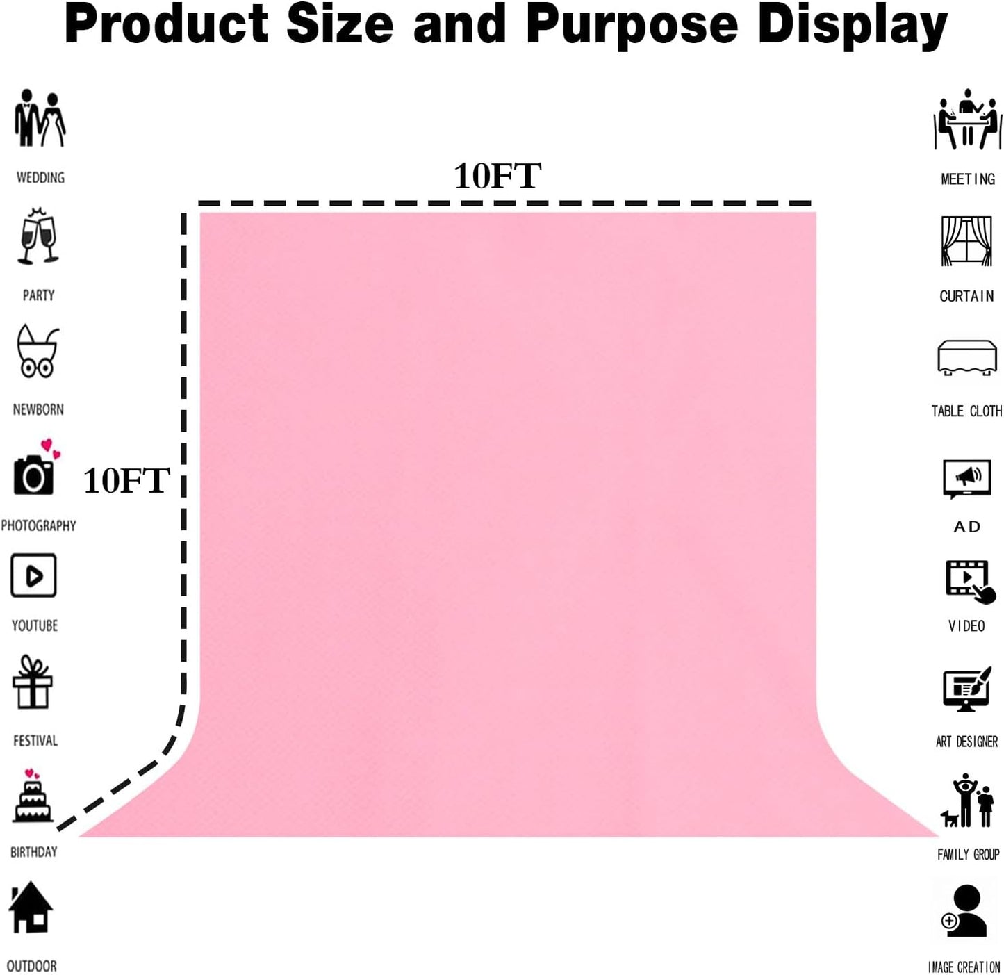 10x10FT Pink Backdrop Background for Photography Photo Booth Backdrop for Photoshoot Background Parties Video Recording Portrait Screen Props