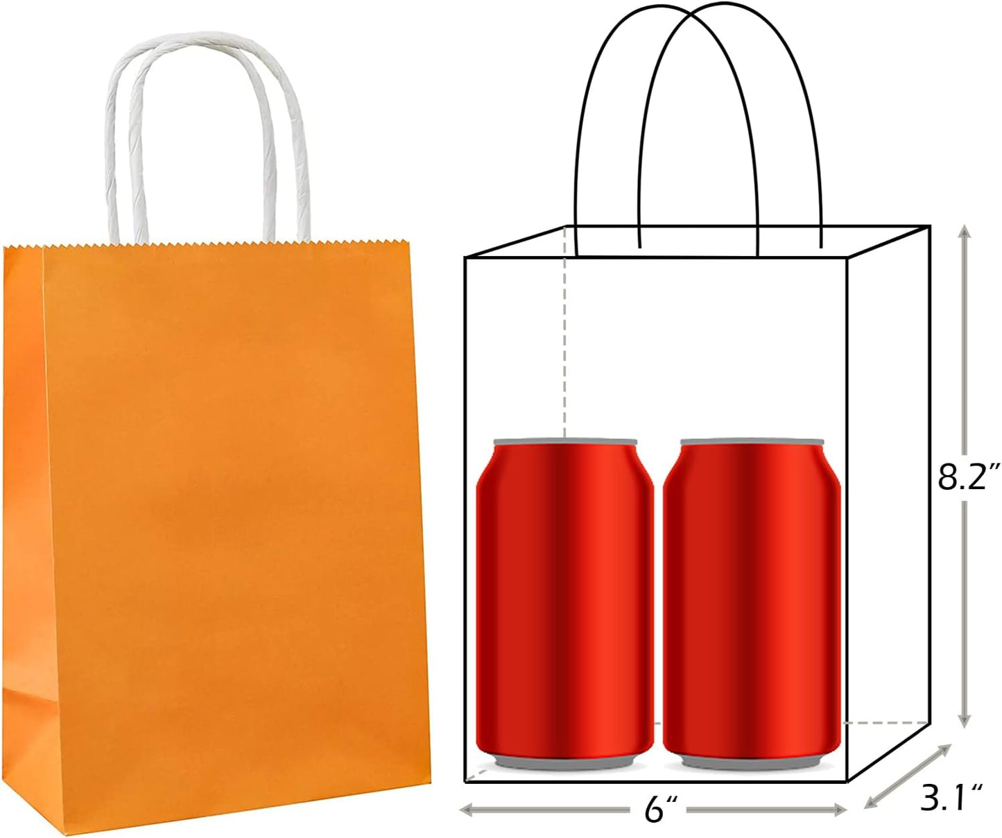 25 PCS Small Gift Bags Orange Kraft Paper Bags with Handles for Party Favors (8.2 x 6 x 3.1 In)