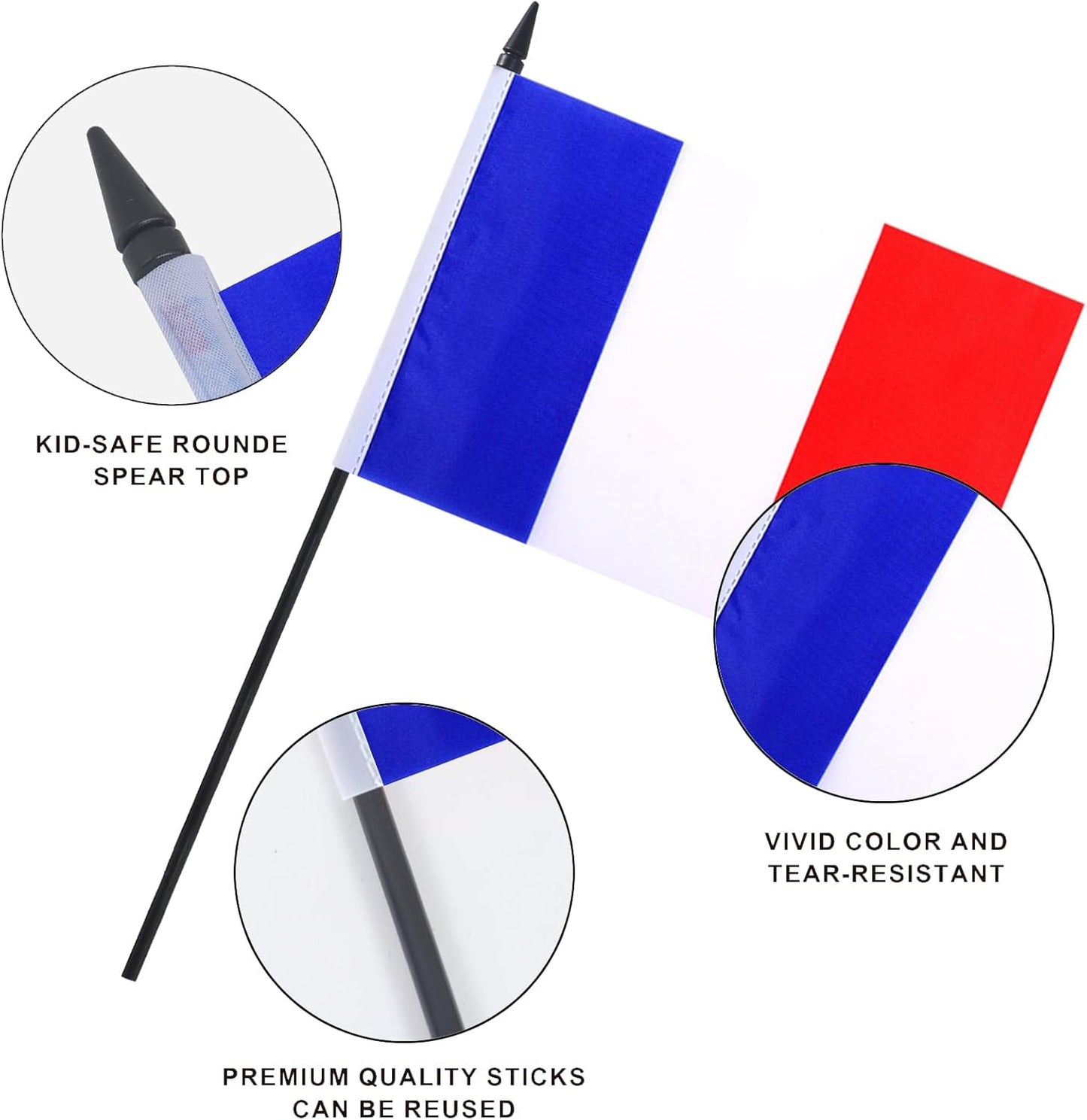 France Desk Flag 12" Solid Pole Deluxe Set French Flags Banner Mini Small France Office Table Flags with Black Stand Base Desktop Decorations(2Pack)