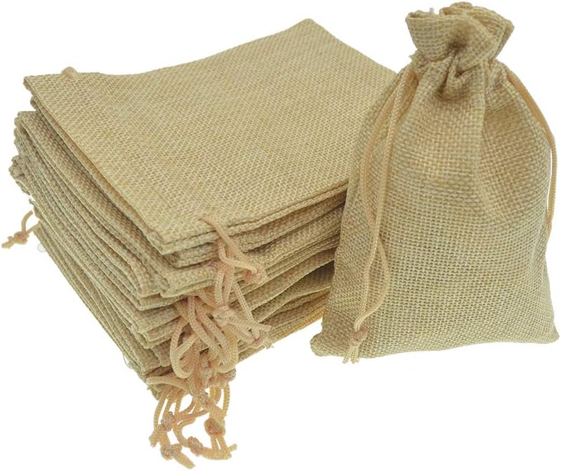 20Pcs Burlap Bags with Drawstring, Small Linen Gift Bags Jewelry Pouches Sacks for Christmas, Wedding Favor, Party, DIY Crafts (Flaxen, 3.9 x 5.5 inch)